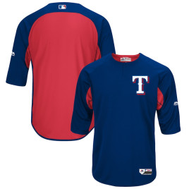 Men's - Texas Rangers Majestic Authentic Collection On-Field 3/4-Sleeve Batting Practice Jersey - Royal/Red