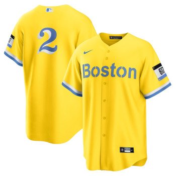 Men's - Xander Bogaerts Boston Red Sox City Connect Replica Player Jersey - Gold/Light Blue Men's - Xander Bogaerts Boston Red Sox City Connect Replica Player Jersey - Gold/Light Blue