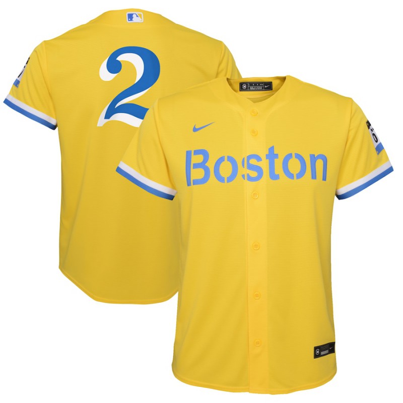 Youth - Xander Bogaerts Boston Red Sox City Connect Replica Player Jersey - Gold/Light Blue Youth - Xander Bogaerts Boston Red Sox City Connect Replica Player Jersey - Gold/Light Blue