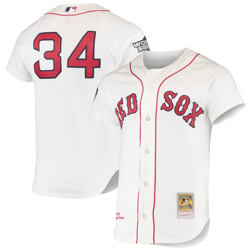 Men's - David Ortiz Boston Red Sox Mitchell & Ness 2004 Cooperstown Collection Home Authentic Jersey - White Men's - David Ortiz Boston Red Sox Mitchell & Ness 2004 Cooperstown Collection Home Authentic Jersey - White