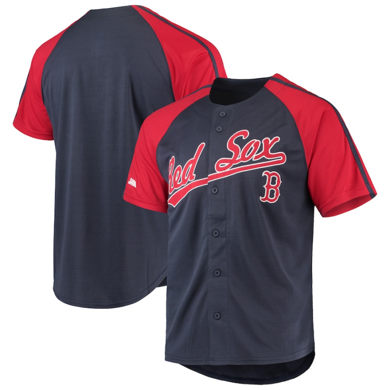 Men's - Boston Red Sox Stitches Button-Down Raglan Replica Jersey - Navy Men's - Boston Red Sox Stitches Button-Down Raglan Replica Jersey - Navy