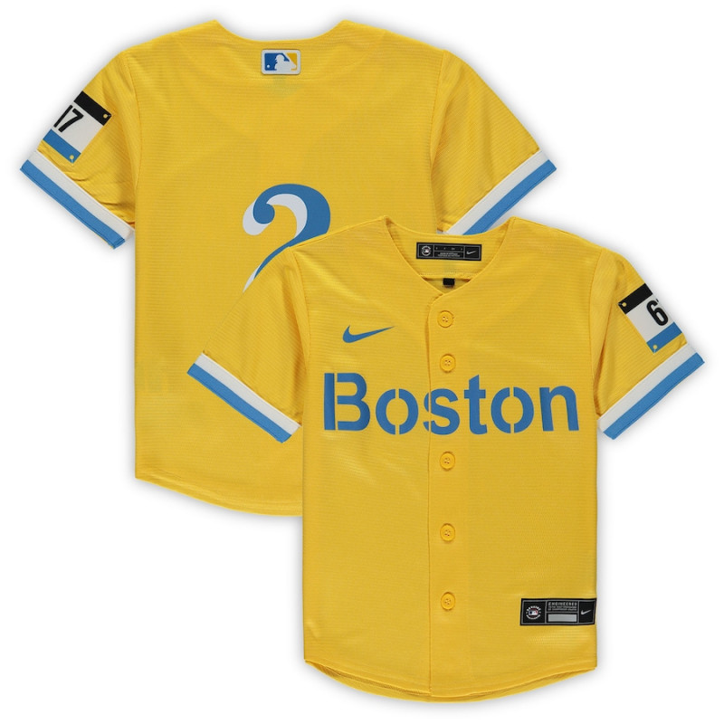 Men's - Xander Bogaerts Boston Red Sox Preschool City Connect Script Replica Jersey - Gold Men's - Xander Bogaerts Boston Red Sox Preschool City Connect Script Replica Jersey - Gold