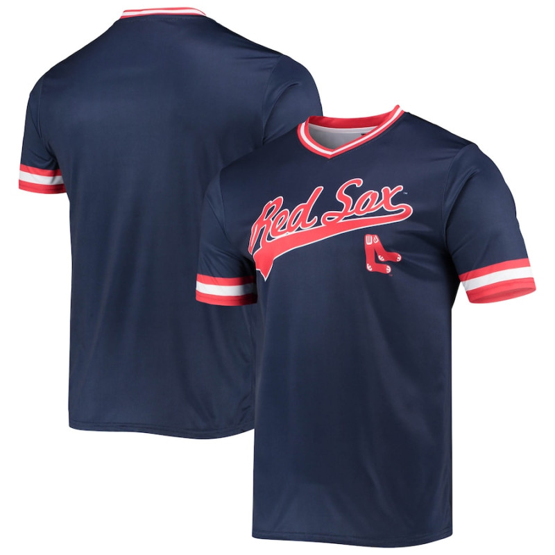Men's - Boston Red Sox Stitches Cooperstown Collection V-Neck Team Color Jersey - Navy/Red Men's - Boston Red Sox Stitches Cooperstown Collection V-Neck Team Color Jersey - Navy/Red