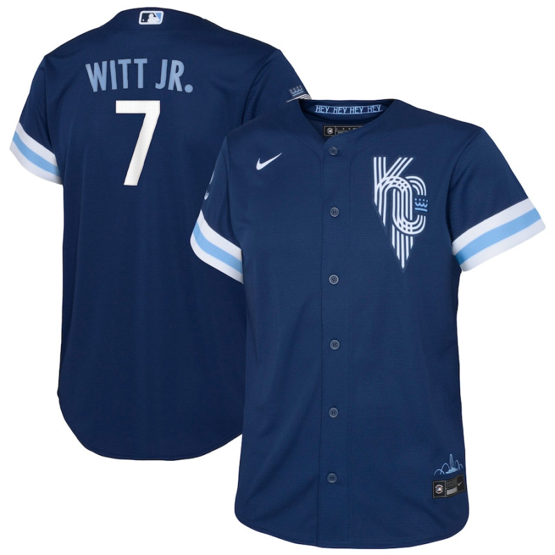 Youth - Bobby Witt Jr. Kansas City Royals 2022 City Connect Replica Player Jersey - Navy Youth - Bobby Witt Jr. Kansas City Royals 2022 City Connect Replica Player Jersey - Navy
